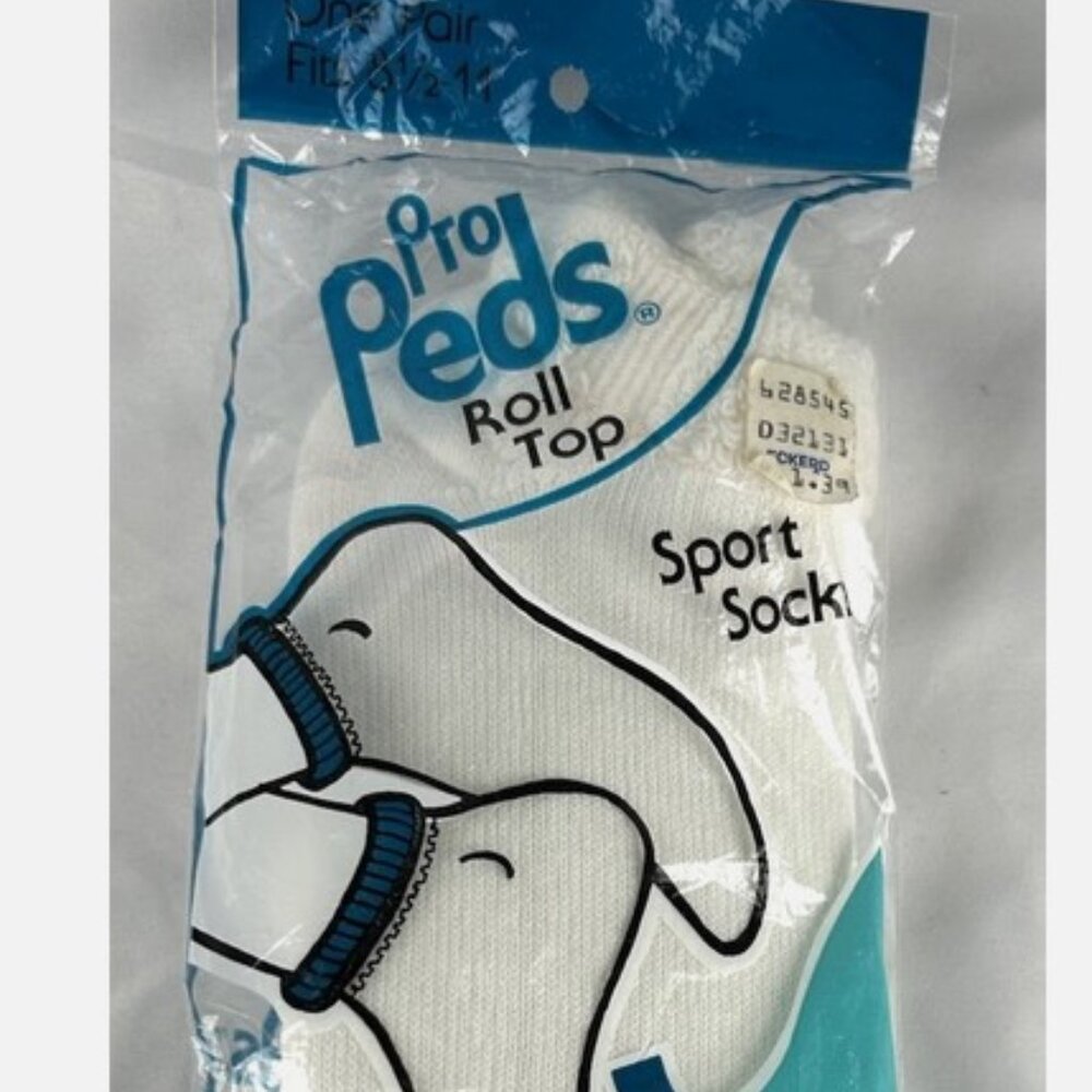 NEW Vintage Pro Peds Roll Top Sports Socks Ankle Footie White USA